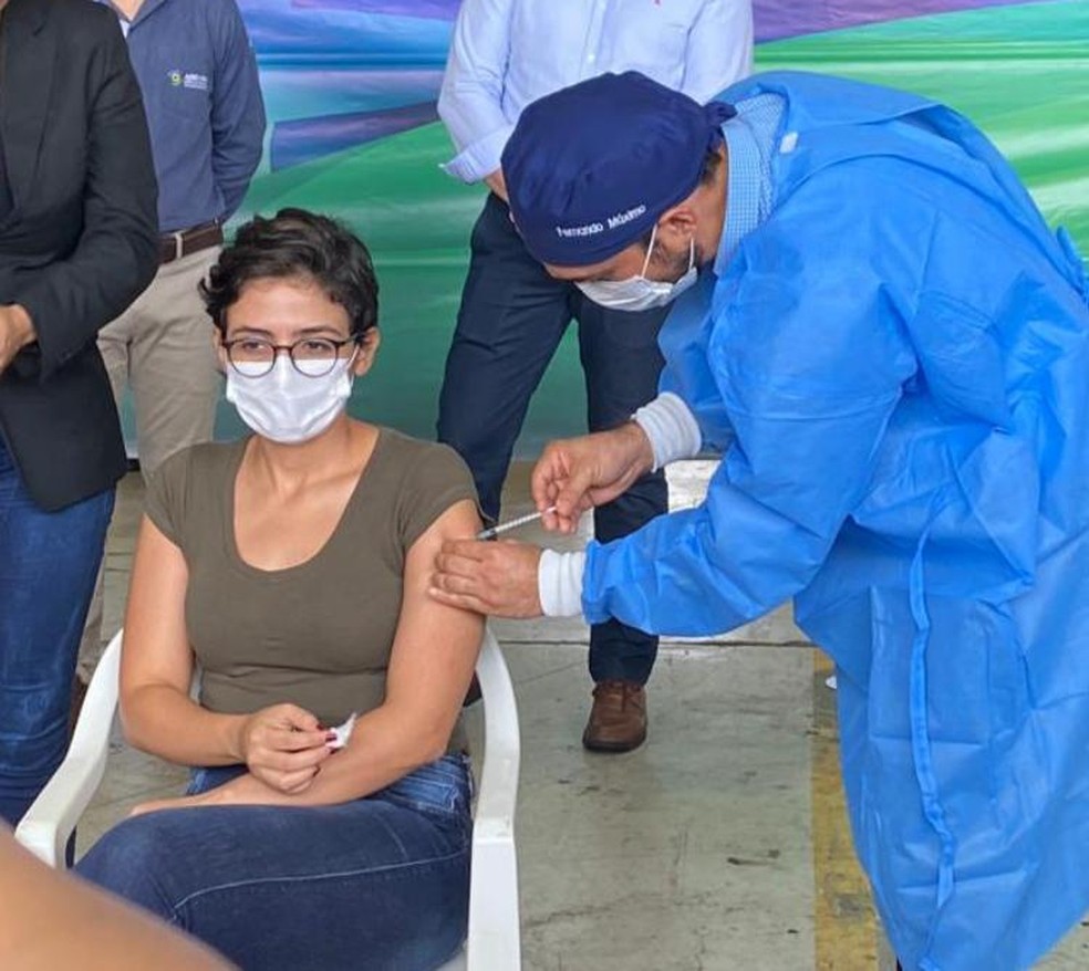 Primeira vacinada contra Covid-19 em Rondônia — Foto: Jefferson Carvalho/Rede Amazônica