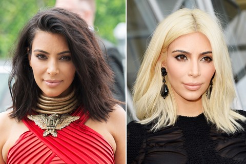 O antes e depois de Kim Kardashian, que surgiu platinada na última temporada da PFW