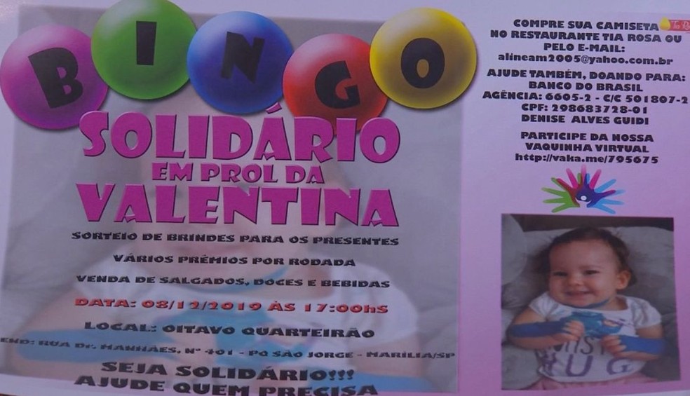 Eventos, venda de camiseta e doações podem ajudar a Valentina a fazer o tratamento nos EUA — Foto: TV TEM / Reprodução 