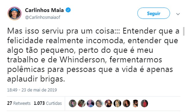 Carlinhos Maia pede desculpas por discussão (Foto: Reprodução/Twitter)