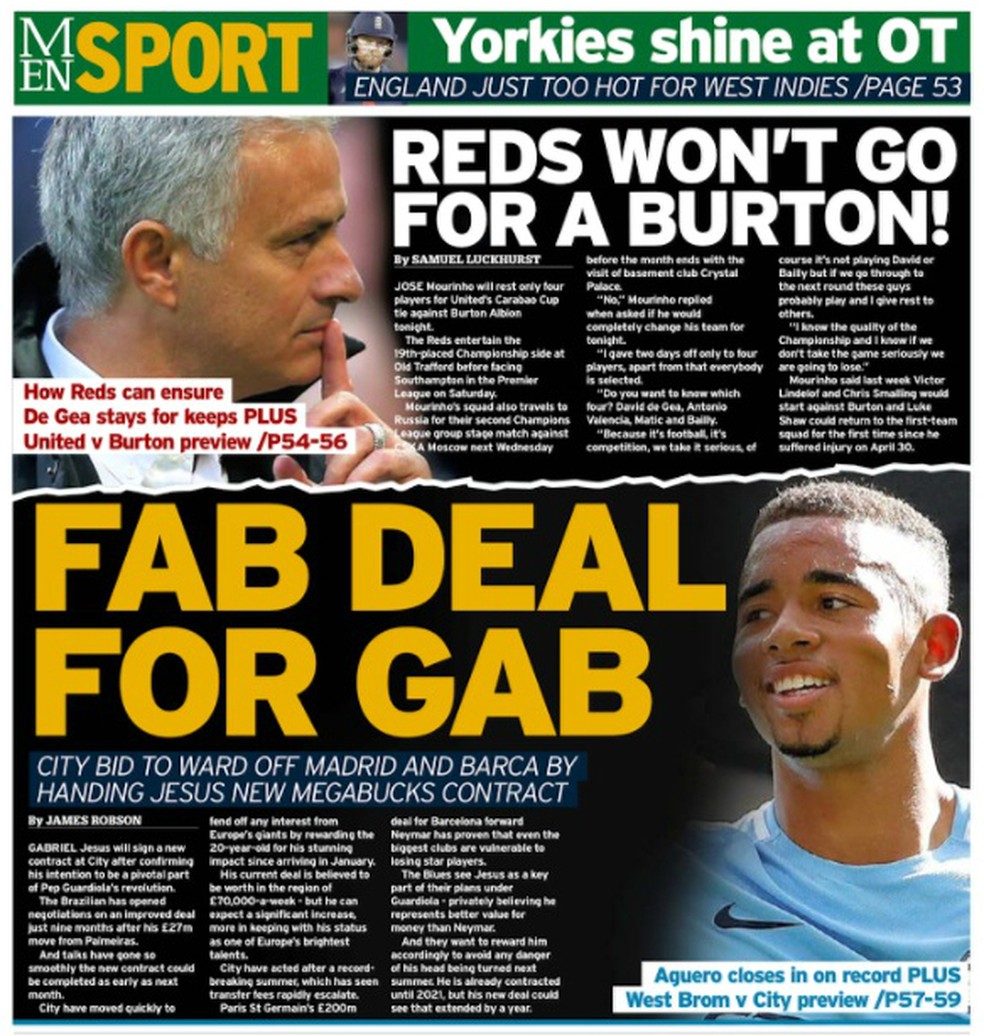 Gabriel Jesus com muita motal na Inglaterra (Foto: Reprodução)