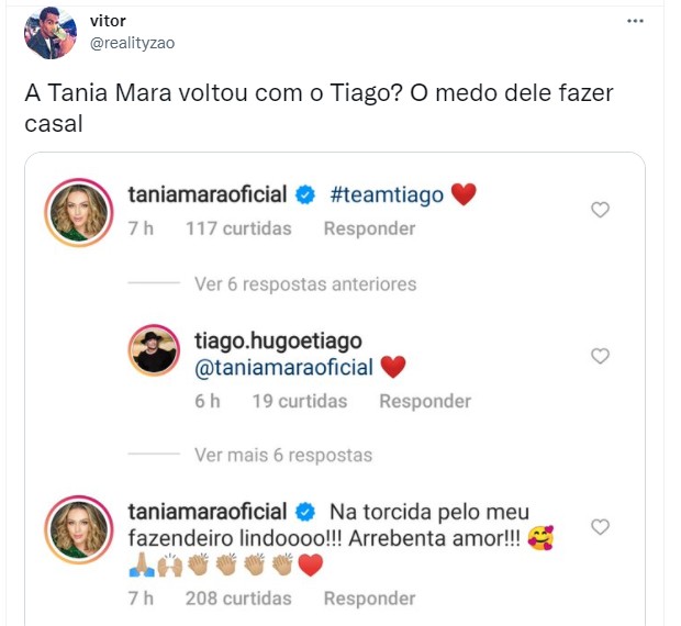 Fãs reagem à volta de Tiago e Tânia Mara (Foto: Reprodução Twitter)