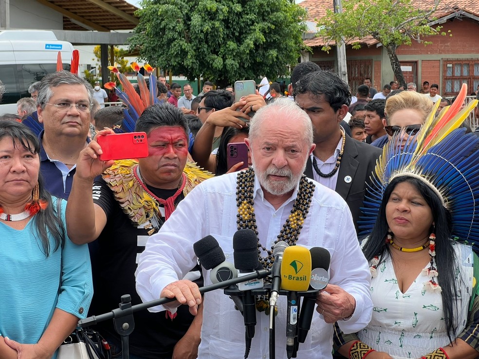 Presidente Lula esteve em Roraima e falou das ações para enfrentar crise sanitária na sáude Yanomami: 'desumano o que vi' — Foto: Caíque Rodrigues/g1 RR