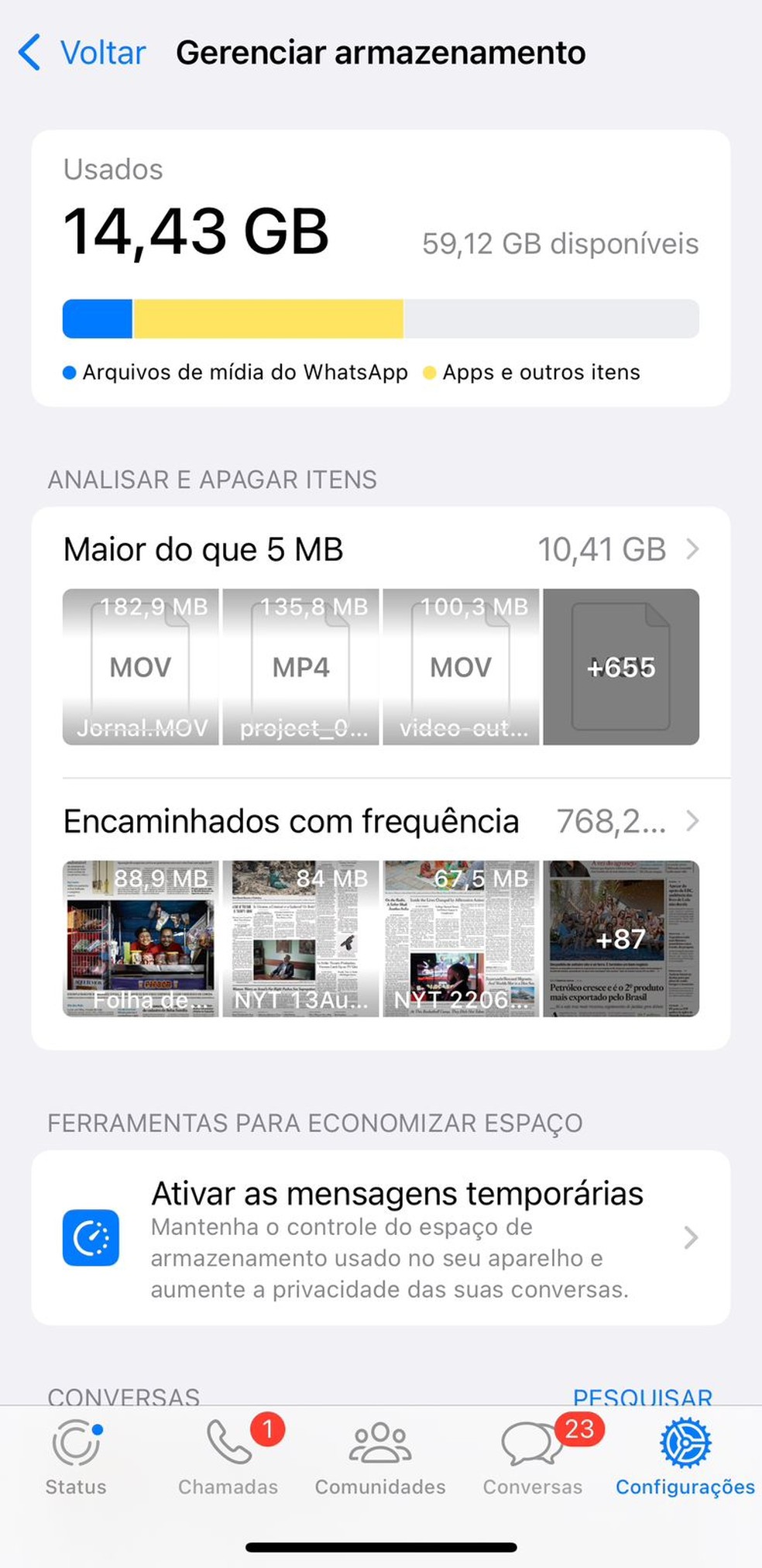 Whatsapp: veja como apagar itens pesados compartilhados — Foto: O Globo