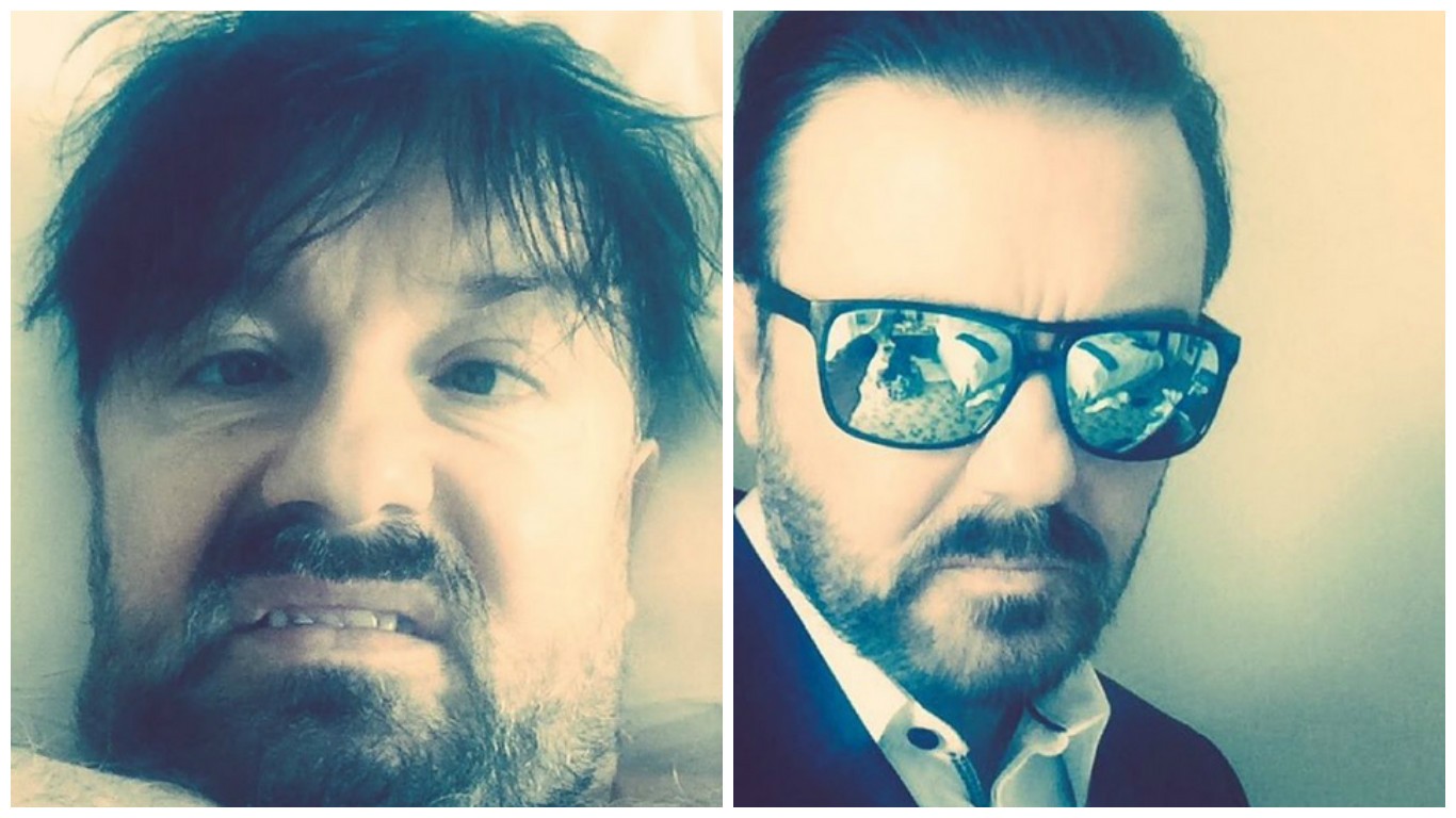 Ricky Gervais mostra o antes e depois de se arrumar para a cerimônia do Globo de Ouro (Foto: Reprodução)