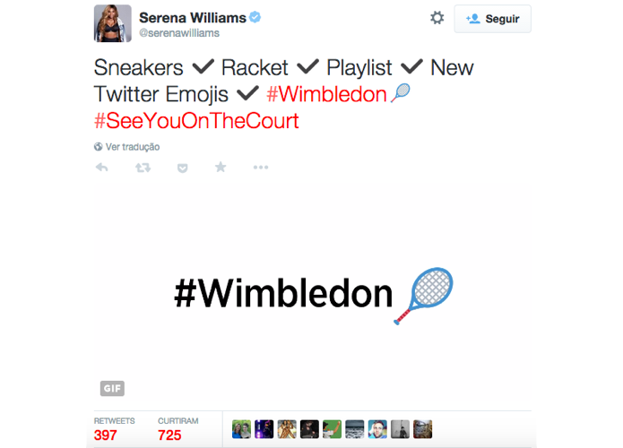 Novas hashflags foram anunciadas pela tenista Serena Williams (Foto: Reprodu??o/Twitter)