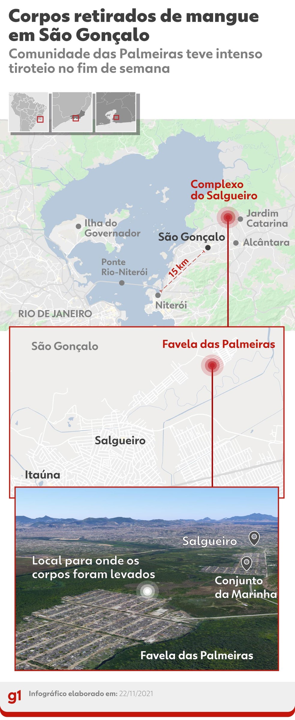 Mapa mostra a comunidade das Palmeiras, no Complexo do Salgueiro, em São Gonçalo — Foto: Infografia: Juan Silva/g1