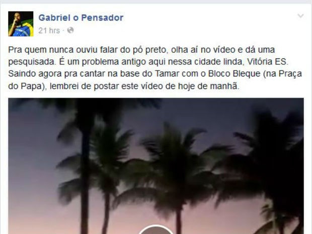 G1 - Em rede social, Gabriel O Pensador alerta sobre o pó preto em