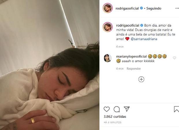 Rodrigão posta foto de Adriana Sant'Anna dormindo (Foto: Reprodução/Instagram)