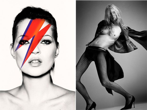 Clique de Nick Knight, de 2003, e à direita Kate Moss na Vogue francesa fotografada por David Simms em 2005 (Foto: Reprodução)