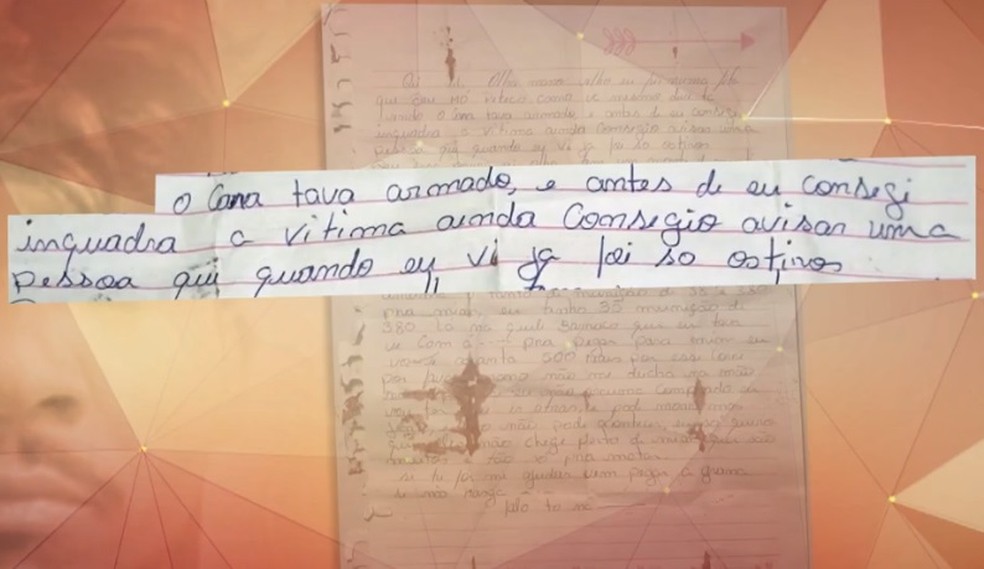 Carta encontrada com Lázaro cita detalhes de crime, investigadores acreditam que pode se referir à Família Vidal   — Foto: TV Globo/Reprodução 