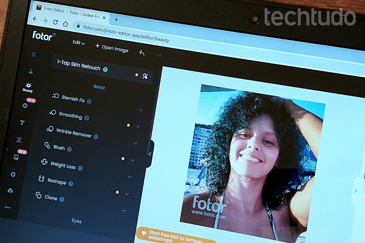 Como remover espinhas e manchas do rosto usando o site Fotor