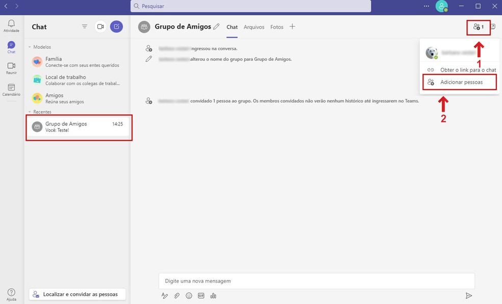 Adicionando mais pessoas ao novo grupo do Microsoft Teams — Foto: Reprodução/Barbara Mannara