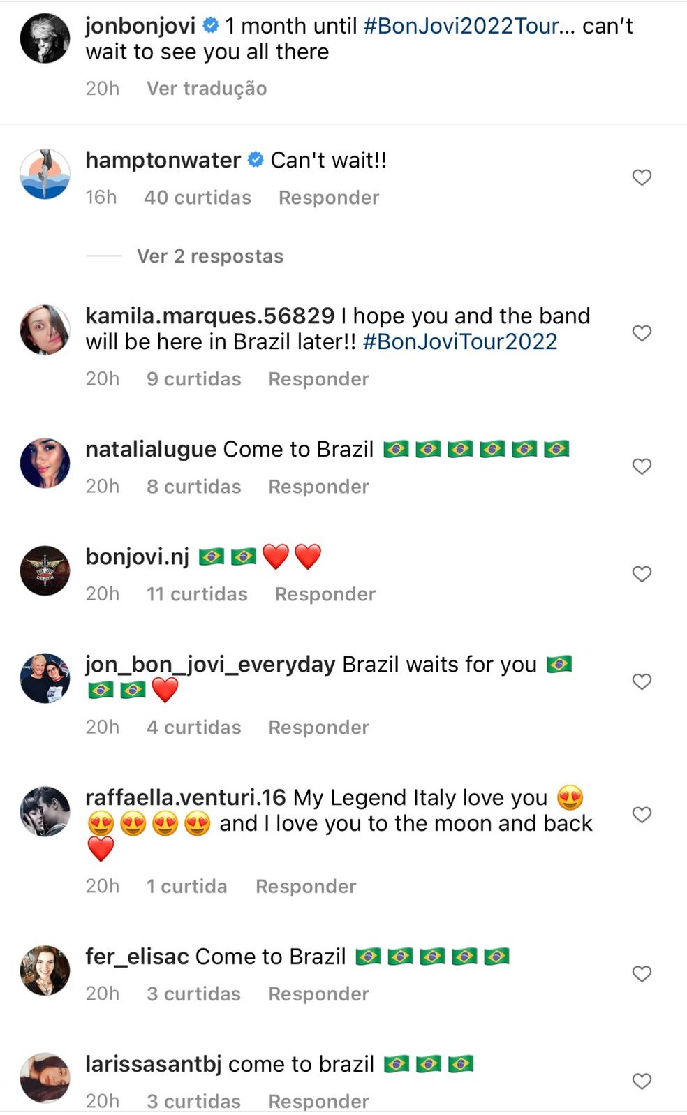 Bon Jovi recebe carinho dos fãs do Brasil — Foto: Instagram