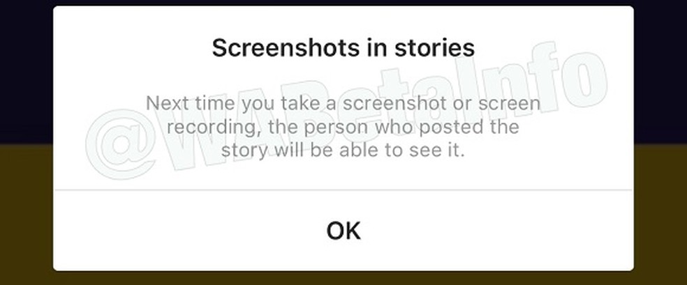 Usuário receberá alerta quando tentar salvar vídeo ou foto do Instagram Stories pela primeira vez (Foto: Reprodução/ WABetaInfo)
