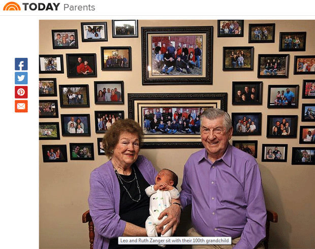 O casal conheceu seu 100º neto (Foto: Reprodução/ Today.com)
