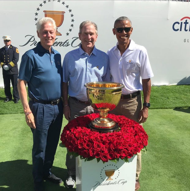 Obama, Clinton e Bush na partida de golfe (Foto: Reprodução Instagram)
