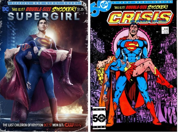 O cartaz de 'Supergirl' e a capa da HQ protagonizada pelo Super-Homem (Foto: Reprodução)
