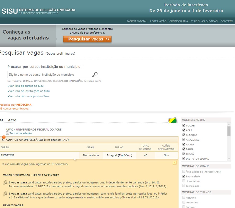 Sisu 2018 abre a consulta de vagas (Foto: Reprodução)