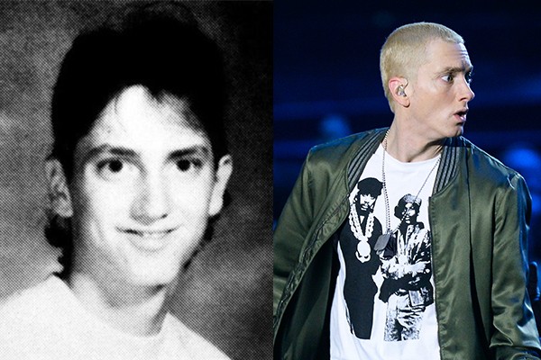 Eminem pode até lembrar fisicamente o garoto que er a na adolescência, mas não podíamos imaginar que, no futuro, ele seria um rapper famoso – ainda mais pelas polêmicas em que está sempre envolvido (Foto: Reprodução e Getty Images)