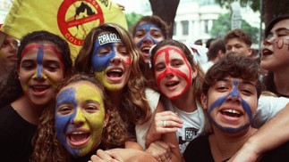 Estudantes 'caras pintadas' durante manifestação contra Collor, em 1992 — Foto: Cezar Loureiro/Agência O GLOBO