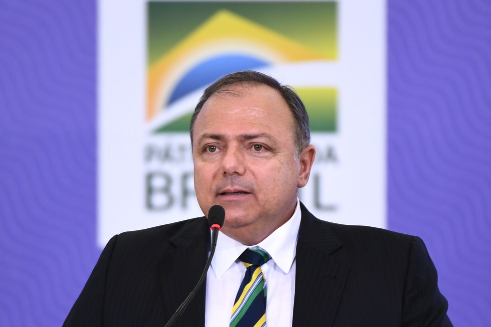 Ministro da Saúde, Eduardo Pazuello, durante anúncio do plano nacional de vacinação, em Brasília, na quarta-feira (16) — Foto: EVARISTO SA / AFP