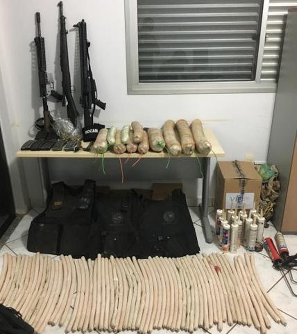 Polícia apreende explosivos, munições e armas em imóvel em Redenção, no Pará. — Foto: Polícia Civil / PA