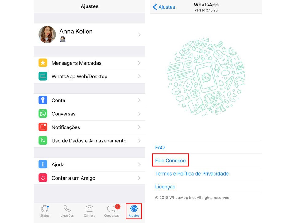 Use o "Fale conosco" do WhatsApp para denunciar fake news — Foto: Reprodução/Anna Kellen