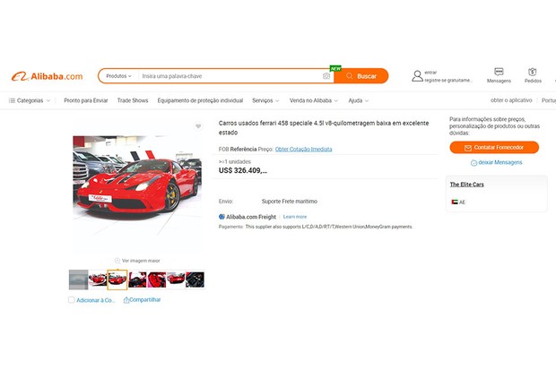 Um exemplo dos carros de luxo usados, vendido pela empresa Alibaba, gigante do e-commerce na Ásia (Foto: Site Alibaba)