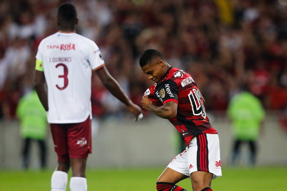 Matheus França comemora seu segundo gol pelo Flamengo — Foto: Gilvan de Souza/Flamengo