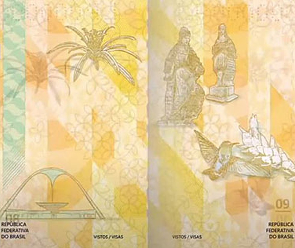 Imagens do novo passaporte brasileiro, com imagens que representam as regiões do país — Foto: Reprodução