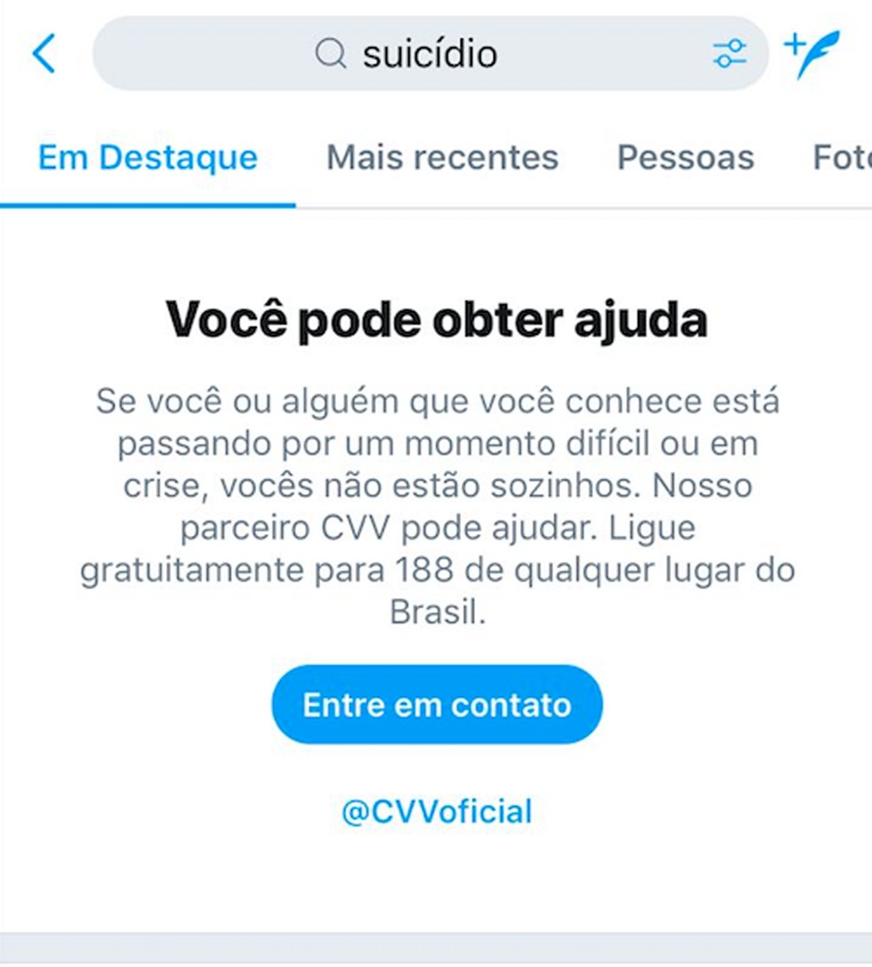 Twitter lança ferramenta de prevenção ao suicídio — Foto: Twitter/Divulgação