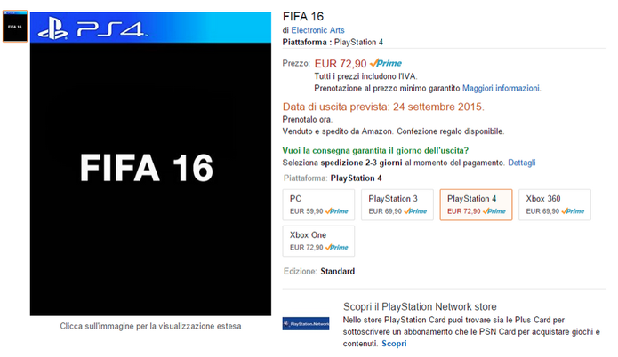 Fifa 16 aparece listado na Amazon da Italia (Foto: VG247)