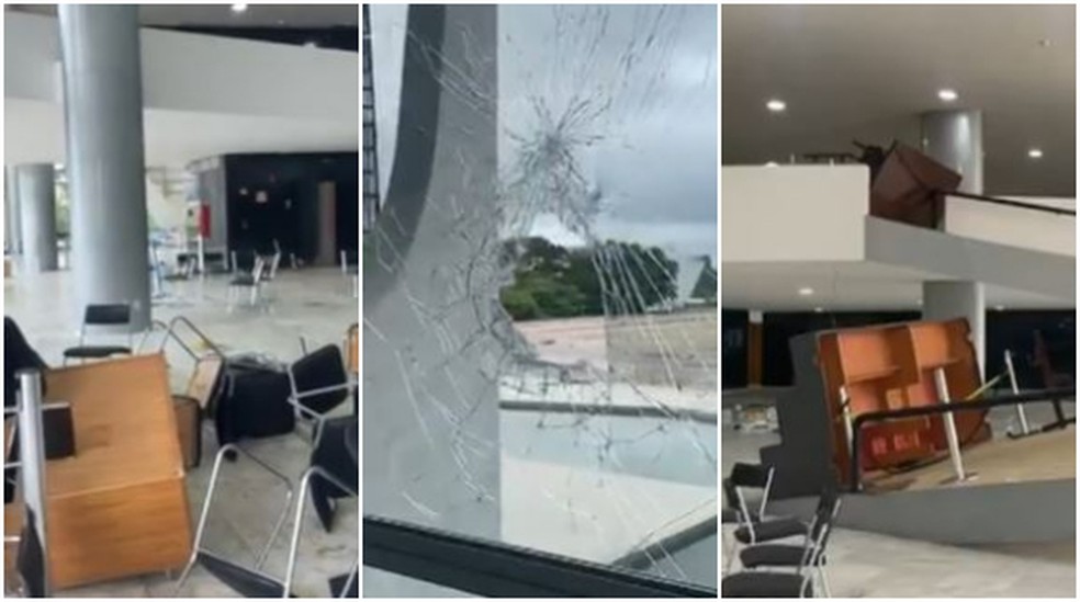 Vídeos mostram cenário de destruição no Planalto, Congresso e STF — Foto: Reprodução