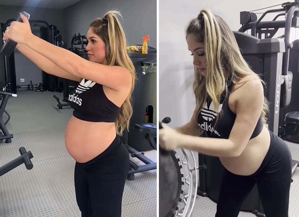 Grávida de Hulk, Camila Ângelo aparece fazendo musculação em vídeo (Foto: Reprodução/Instagram)