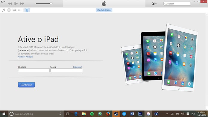 iTunes pedirá login e senha do Apple ID do usuário para ativar dispositivo (Foto: Reprodução/Elson de Souza)
