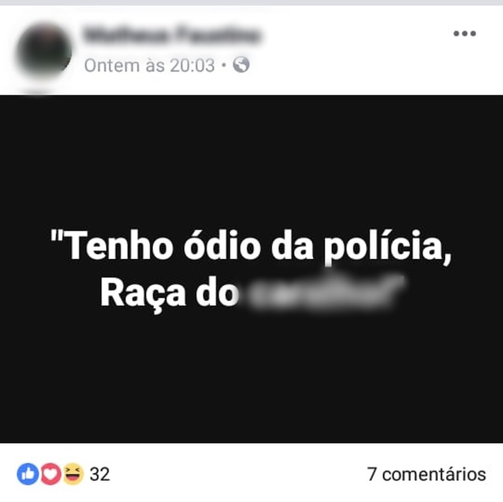 Mensagens postadas em rede social foram achadas por policiais após denúncia — Foto: Reprodução/Facebook