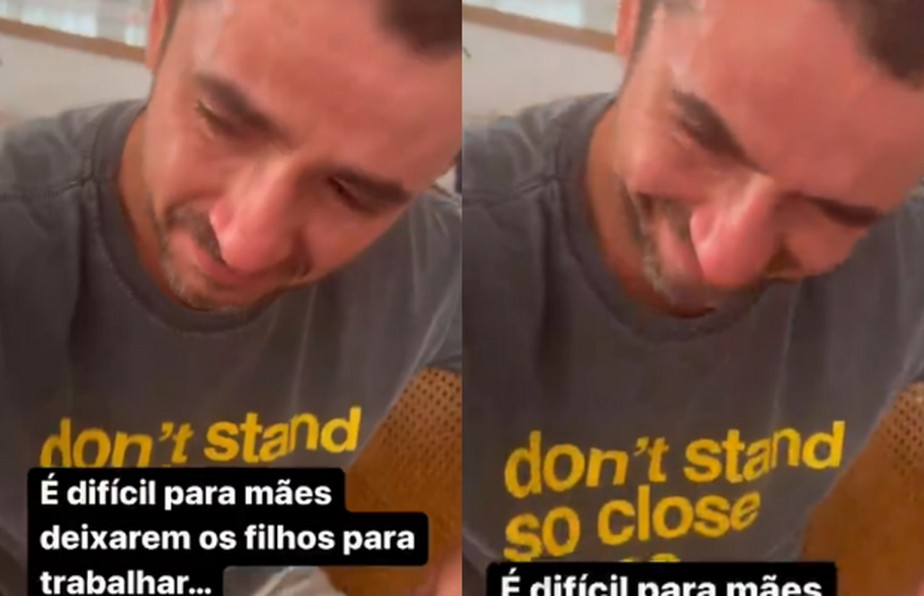 Felipe Andreoli chora ao se despedir dos filhos e de Rafa Brites para cobrir a Copa no Catar