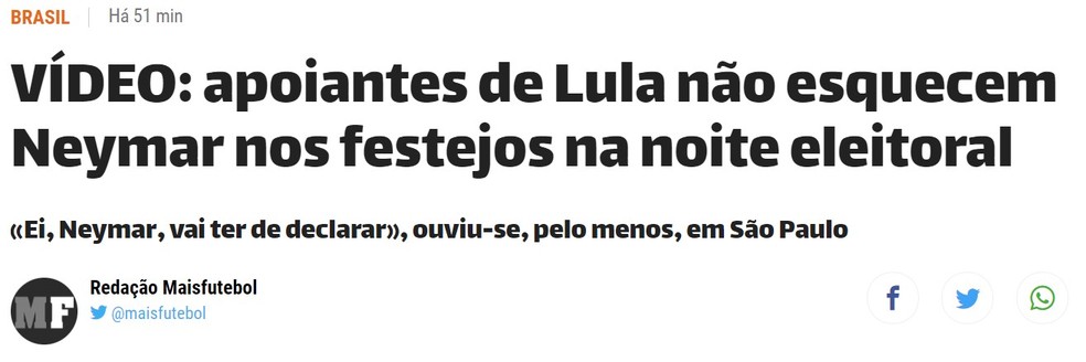 Em Portugal, vídeo de petistas provocando Neymar foi notícia no Mais Futebol, na CNN e no Record — Foto: Reprodução/Mais Futebol
