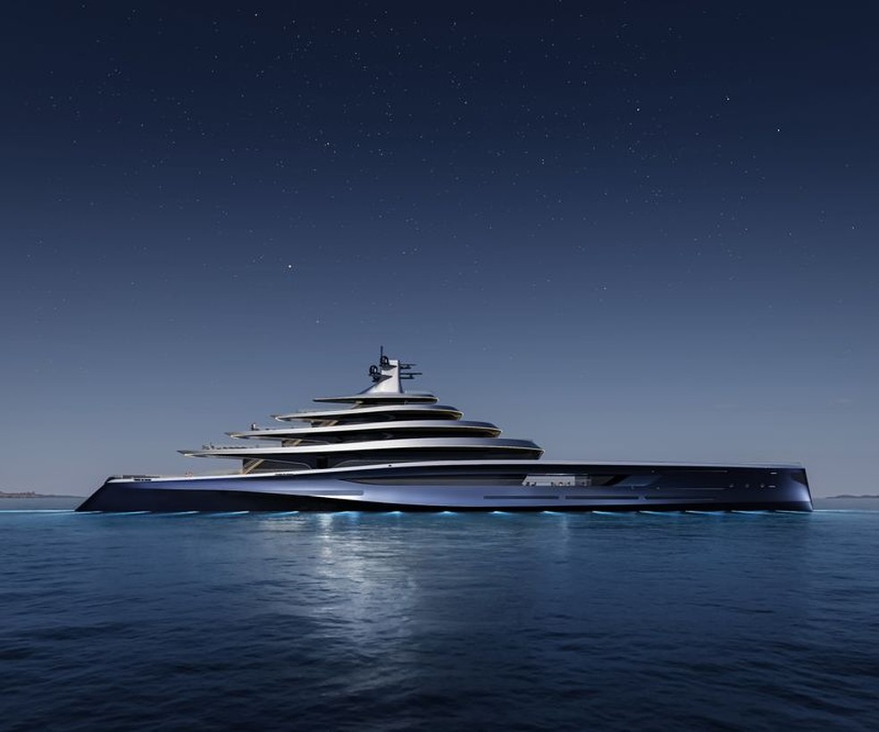 Construtor naval holandês revelou o conceito do Aeolus no Dubai Boat — Foto: Oceanco