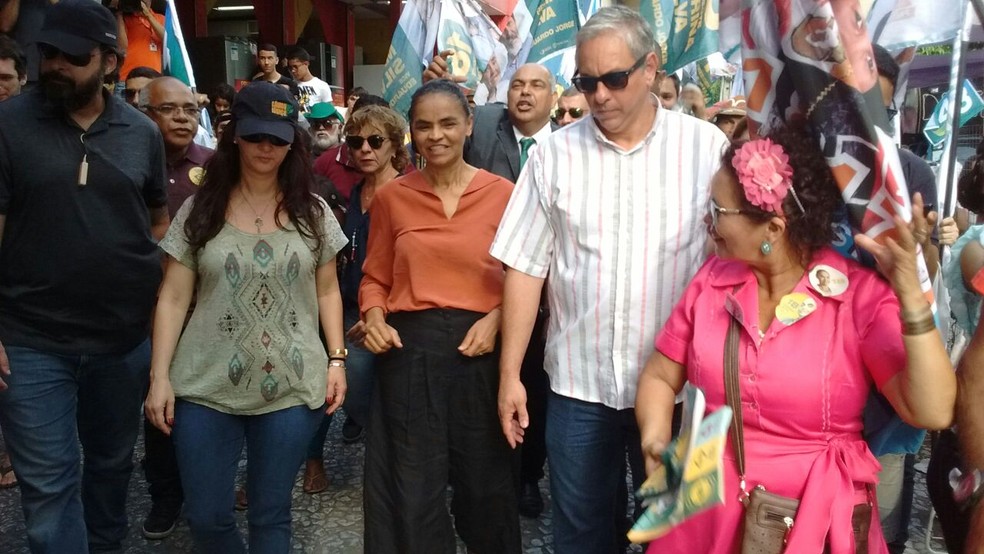A candidata da Rede à Presidência, Marina Silva, durante agenda de campanha em João Pessoa (PB) — Foto: Jãmarrí Nogueira/CBN João Pessoa