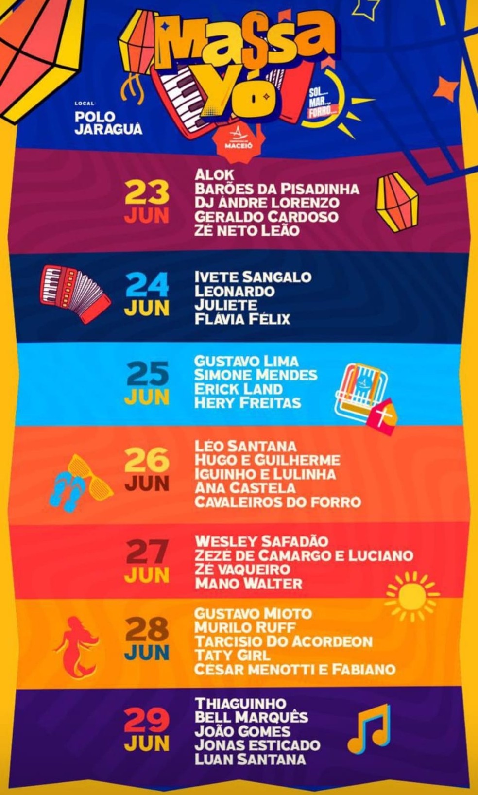 Programação do São João de Maceió (Polo Jaraguá) — Foto: Prefeitura de Maceió 