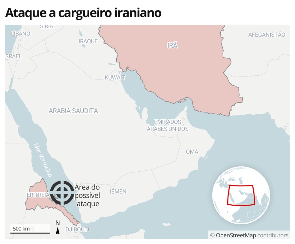 Ataque a cargueiro iraniano — Foto: G1 Mundo