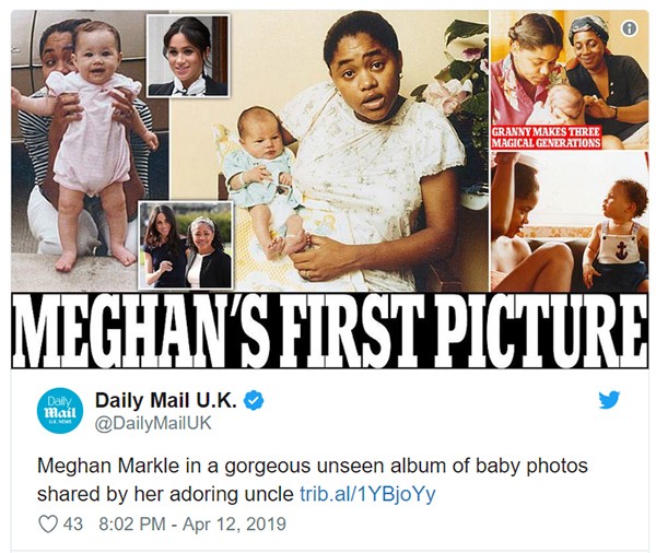 Meghan Markle quando era bebê em fotos liberadas pelo tio Joseph Johnson (Foto: Twitter @DailyMailUK)