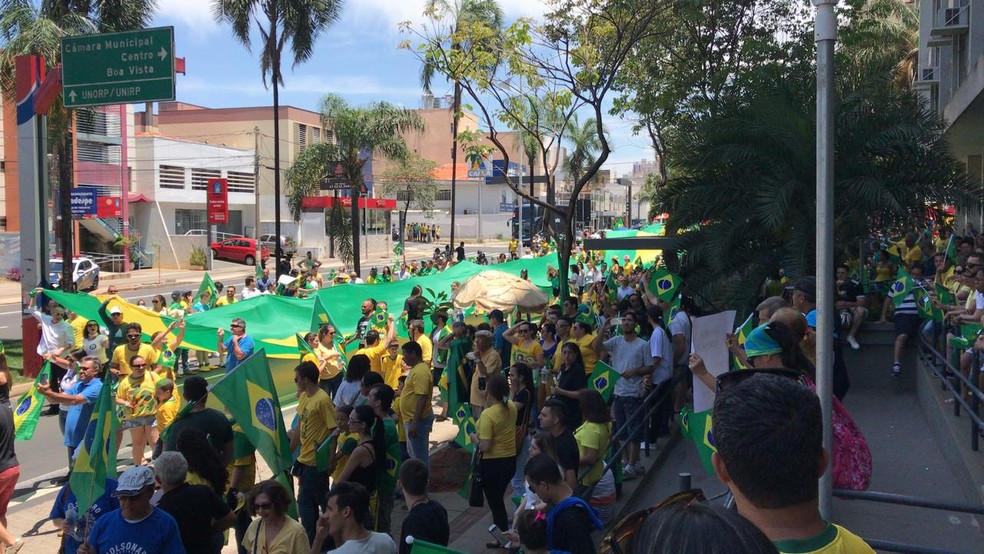 Manifestação pró-Bolsonaro em São José do Rio Preto (SP) neste domingo (21) — Foto: Fernando Daguano/TV TEM