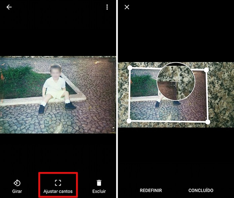 Google PhotoScan permite girar foto e ajustar área capturada com a câmera do celular — Foto: Reprodução/Elson de Souza
