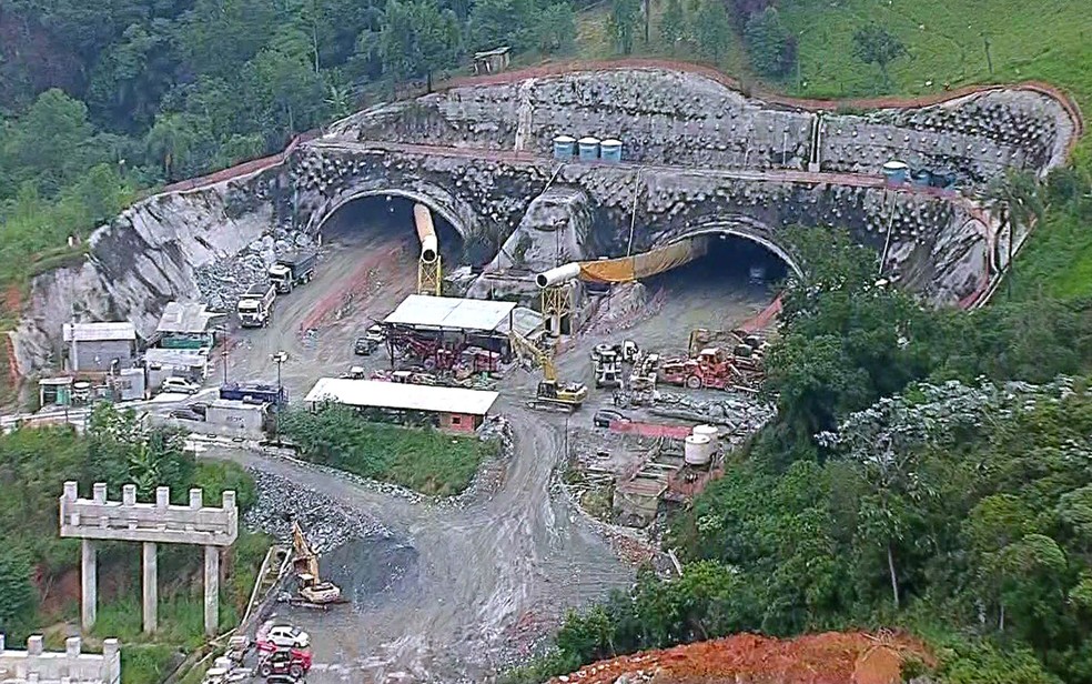 Obras do trecho Norte do Rodoanel — Foto: TV Globo/Reprodução