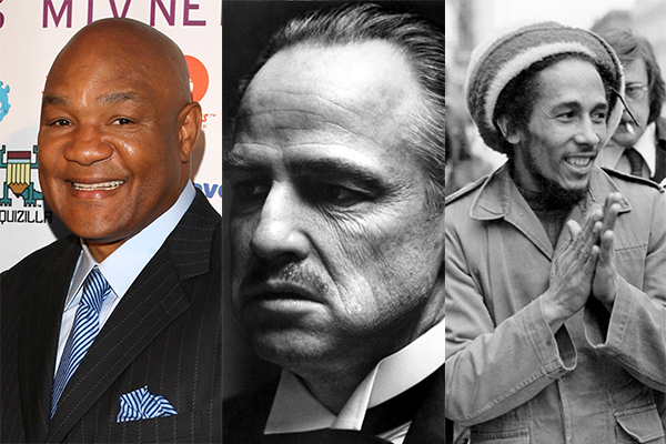 George Foreman, Marlon Brando e Bob Marley (Foto: Getty Images)