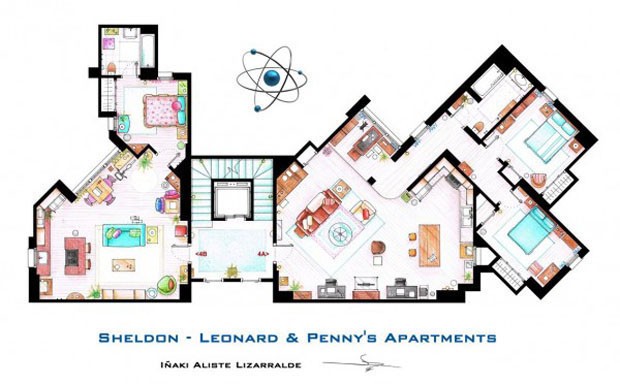 Os apartamentos de Sheldon & Leonard e Penny, da série Big Bang Theory (Foto: Nikneuk)