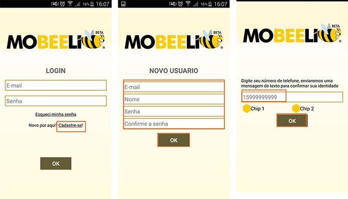 Faça o cadastro no app Mobeeli para acessar os recursos (Foto: Reprodução/Barbara Mannara)